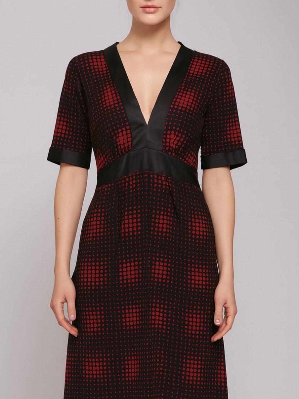 Vivienne Tam Small Vintage 90s Black Red Polka Dot Silk Trim‎ Empire Waist Dress